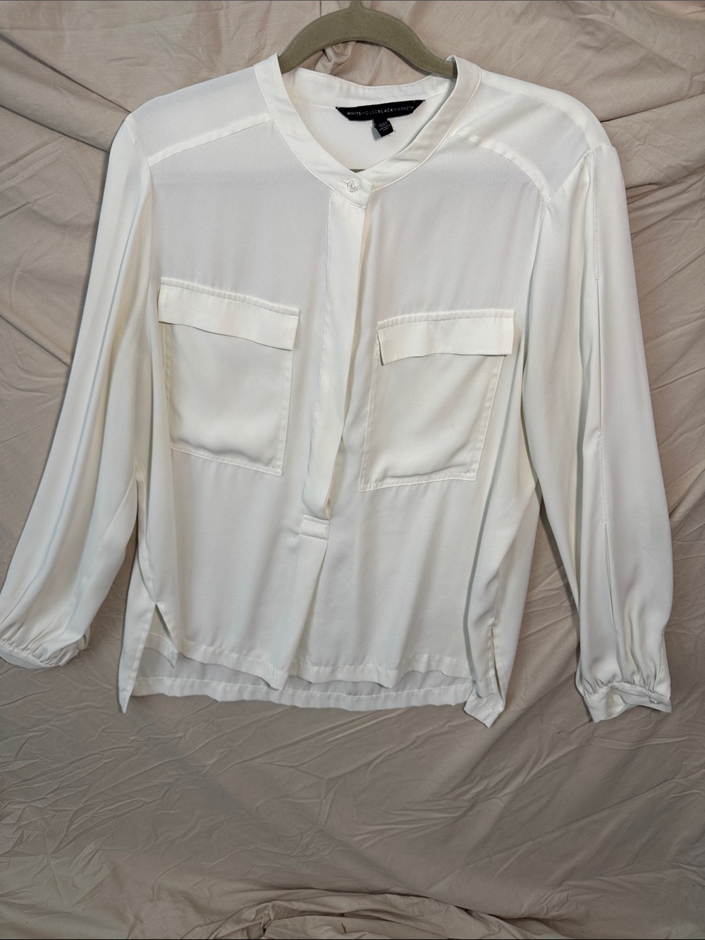White House Black Market Ivory Button-Trim Pocket Blouse size Large